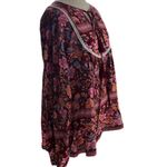 Pretty Garden Boho Cottagecore Blouse Large Pink Floral Tie Neck Peasant Top Photo 2