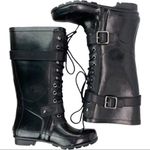 BCBGMAXAZRIA Women's Black Willis Lace Up Rubber Boots Leather Straps Size 6 Photo 7