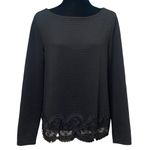 Loft  Black Ribbed Boat Neck Top Medium NWT Lace Trim Whimsigoth Boho Chic Photo 0