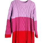 Hyacinth House Scarlett Pink Red Colorblock Cable Knit Sweater Mini Dress Large Photo 5