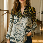 ETRO Silk Floral Print Blouse Size 10 Yellow Photo 0