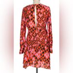 Topshop Houndstooth Pink Red Black Long Sleeve Mini Dress Back Keyhole size 8 Photo 5