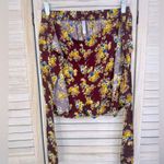 Xhilaration Cottage Floral Pull On Shorts with Tied Overlay Panels Burgundy-M Photo 1