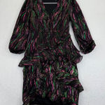 Saloni Dress Metallic Silk Blend Ruffle Tiered Long Sleeve UK 8 US 4 READ‎ Black Photo 0