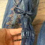 Keer Qiaowa Bohemian Cross Stitch Button Down Denim Knee Length Dress Blue Photo 8