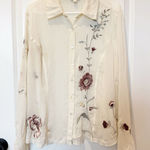 J Jill Womens Sheer Embroidered Floral Top Size Large Boho Fairy Flare Crinkle Photo 0