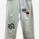 POL NWT  Distressed Light Wash Jeans Sequin Patchwork Cropped Raw Hem Small Photo 0