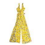 Ieena for Mac Duggal Crossed Halter Tie Waist Floral Jumpsuit Size 6 Yellow Photo 9
