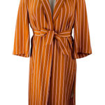 H&M  Women's Orange Striped Collared 3/4 Sleeve Midi Kimono Wrap Coat Dress Sz 2 Photo 0