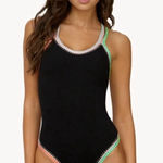 PilyQ  Platinum Black Crochet Rainbow Trim One Piece Swimsuit- Size Medium Photo 0