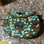 Vintage Turquoise & White Mosaic Tile Purse Blue Photo 0