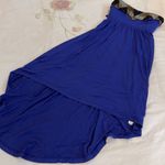2b Bebe XS Blue dress black silver& gold beads neckline hi low hem soft fabric Photo 0