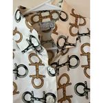 Worth Long Sleeve Chain Print Button Up Shirt 100% Silk Cream Women's Size 16 Gold Photo 3