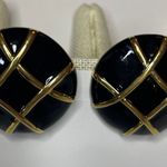 Vintage Courreges Paris Black Enamel And Gold Tone Earrings Clip On Photo 5