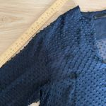 Jenni Kayne Small Silk Tunic Blouse Long Sleeve V Neck Sheer Textured Navy Photo 7