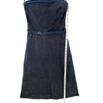 Zinc Denim Y2K Dress Womens S Blue White Stitch Strapless Belted Pockets Stretch Photo 5