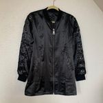 Love Tree Black Satin Lattice Bomber Jacket Photo 0