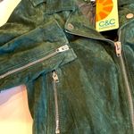 C&C California  Suede Moto Biker Bomber Zippered Jacket‎ Women's Small Green NWT Photo 5