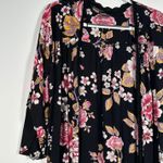Angie Floral Kimono Duster Women's Small Black Floral Lace Trim Long Open Boho Photo 1