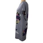 Elle Floral Swing Dress Back Zip Short Sleeve Grey Floral Purple Stretch Size M Photo 1