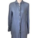 Linen 100% Italian Blue Long Sleeve Button Down Dress Cover Up M/L Size M Photo 0