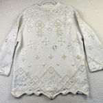 Michael Simon Sweater Womens One Size White Beaded Sequin Snowflake Tunic Pearl Photo 0