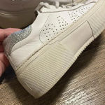 P448  White Leather Sneakers Low Top Casual Shoes Silver Trim Size‎ 36 Photo 6