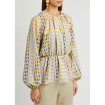 Stine Goya Karin Plaid Balloon Sleeve Top Shirt Blouse Techno Check Size XS Purple Photo 3