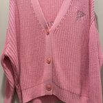 Adika "Babygirl" Barbiecore Baby Pink Oversized Knit Button-Down Cardigan Photo 3