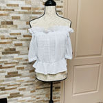 EXPRESS Y2K white crochet off shoulder Embroidered blouse crop top Sz L Photo 2