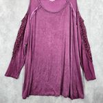 Purple Lace Off Shoulder Boho Western Y2K Long Blouse Top Shirt Plus 1X Photo 3