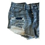 American Eagle High Rise Distressed Festival Denim Shorts Sz 8 Vintage Raw Hem Photo 3