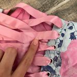 Dolls Kill Sugar Thrillz Underbust Corset Top Light Blue Pink Floral Lace Up Bustier Size S Photo 6