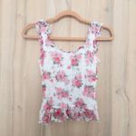 Thirty Thirty Womens Babydoll Top Size XS White Pink Floral Lace Y2K Coquette Photo 5