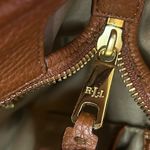 LAUREN Ralph Lauren Flamingo Embroidered Canvas Tote Bag with Leather Trim Blue Photo 10