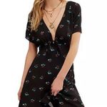 Free People Everyones Favorite Mini Dress Small Black Floral V Neck Bow Zip NWT Photo 2