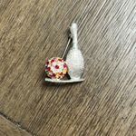 Vintage Silver Tone‎ Red Diamanté Ten Pin Bowling Ball Brooch Photo 2