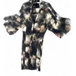 All Saints 4 / S Mono Colada Silk Fan Palm Tropical Floral Kimono Shirt Dress Black Photo 2