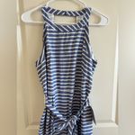 1901  Cropped Halter Jumpsuit Color Striped Chambray & White Size 12 Petite Photo 1