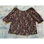 Loft Black Pink Red Orange Floral Print Garden Smocked Peasant Top Large Photo 2
