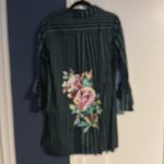 Badgley Mischka  nwt $395 Dark Green Striped Shirt gorgeous floral back size 10 Photo 2