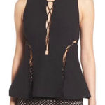 Kendall + Kylie Black Lace‎ Up Peplum Cut Out V Neck Sleeveless Top XS Photo 0