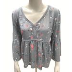 Arizona Jeans Arizona Jean Company Bell Sleeve Gray Floral All Rayon Crop Top Blouse Size S Photo 0