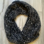 Handmade Hand-knit Gray and Black Beaded Loop Twist Continuous Circular Scarf, one size Photo 0