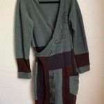 Anthropologie Patchwork cashmere wrap dress sweater brown floral embroidered size medium/large Photo 0