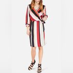 Bar III Surplice Neck 3/4 Sleeve Striped Wrap Dress Multicolored Size Large Photo 1