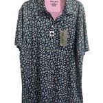 Pins & Aces Men's Daisy Daze Short Sleeve Polo Navy and Pink on the Inside sz. L Blue Size L Photo 1