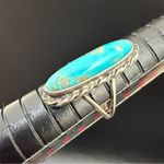 Vintage Unsigned Handcrafted Sterling Silver Oval Turquoise Ring Size 4 4g. Blue Photo 1