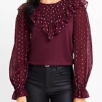 Loft shimmer dotted ruffle yoke mixed media top Photo 0