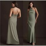 BHLDN  Dress Size 12 Satin Charmeuse Maxi Sage Green Ruby Twist Halter Long NWT Photo 2
